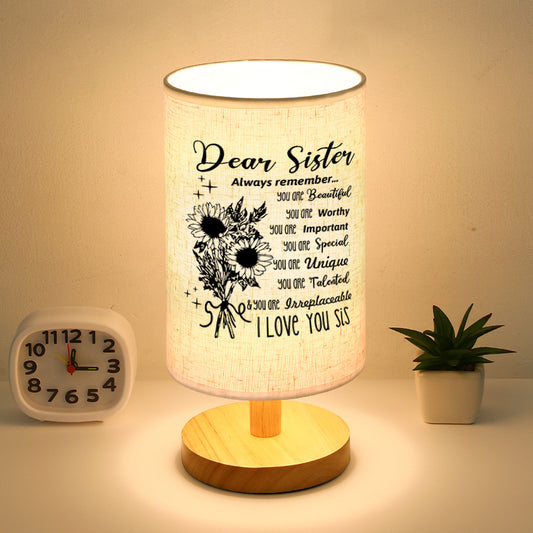 Wood Linen Fabric Table Lamp - Gift For Dear Sister