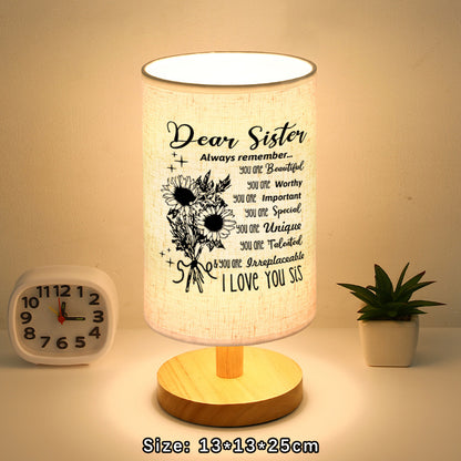 Wood Linen Fabric Table Lamp - Gift For Dear Sister