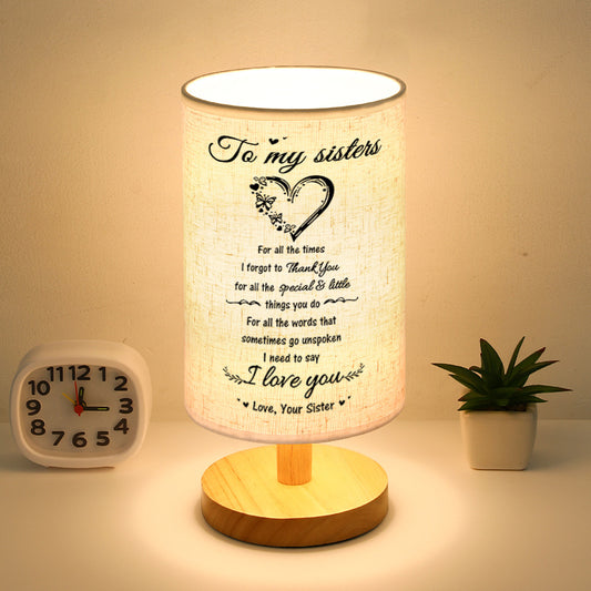 Wood Linen Fabric Table Lamp - Gift For Lovely Sister