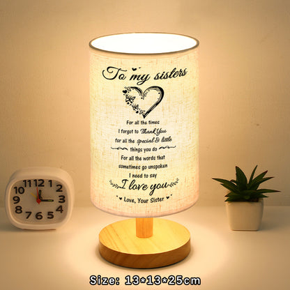 Wood Linen Fabric Table Lamp - Gift For Lovely Sister