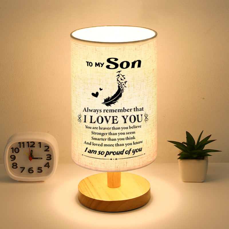 Wood Linen Fabric Table Lamp - Gift For Strong Son