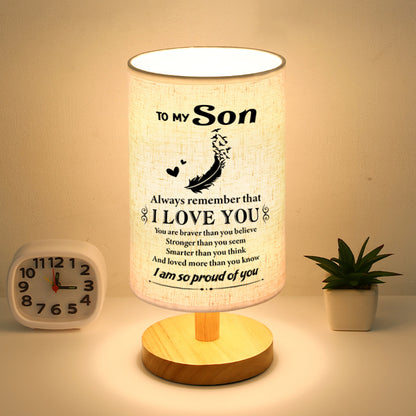 Wood Linen Fabric Table Lamp - Gift For Strong Son