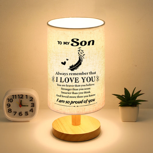 Wood Linen Fabric Table Lamp - Gift For Strong Son