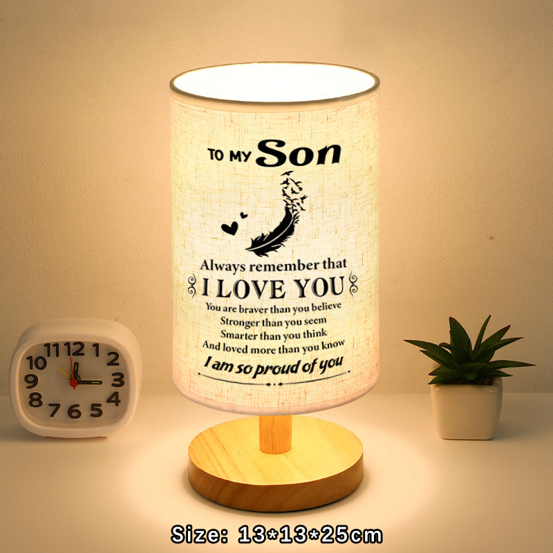 Wood Linen Fabric Table Lamp - Gift For Strong Son