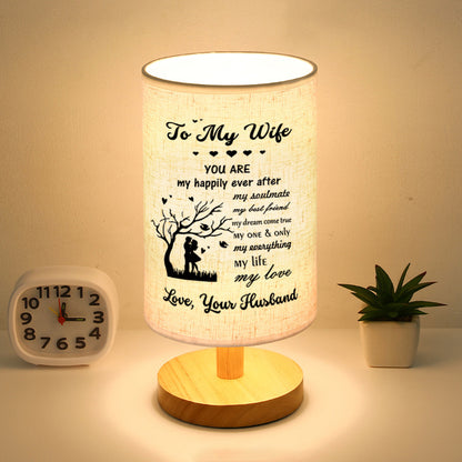 Wood Linen Fabric Table Lamp - Gift For Loved Wife