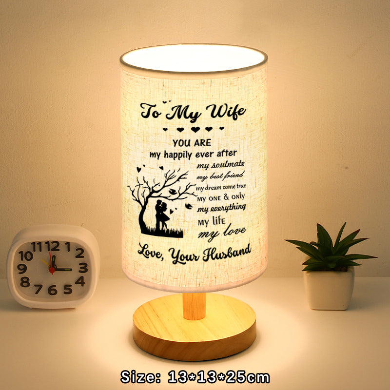 Wood Linen Fabric Table Lamp - Gift For Loved Wife