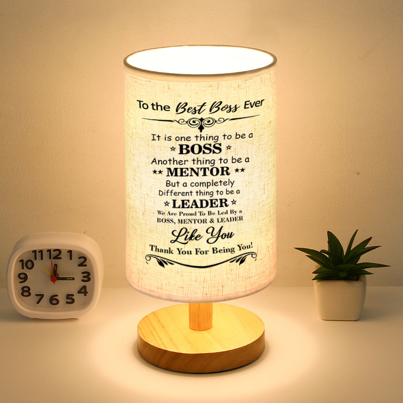 Wood Linen Shade Table Lamp - Gift For Best Boss