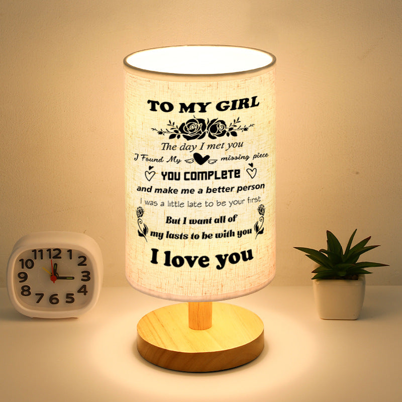 Wood Linen Fabric Table Lamp - Gift For My Girl