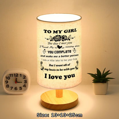 Wood Linen Fabric Table Lamp - Gift For My Girl