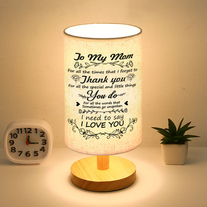 Wood Linen Shade Table Lamp - Gift For Dear Mom