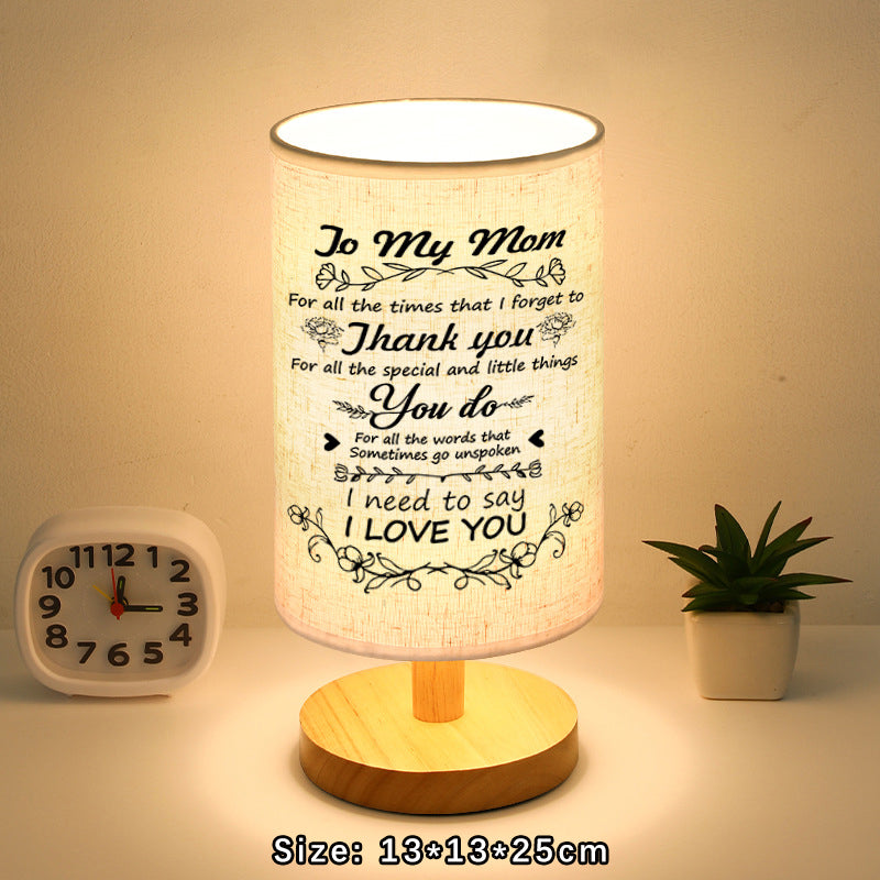 Wood Linen Shade Table Lamp - Gift For Dear Mom