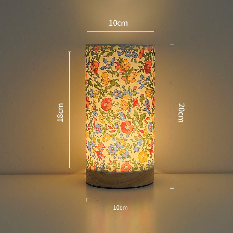 Colorful Floral Wood Linen Shade Table Lamp