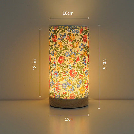 Colorful Floral Wood Linen Shade Table Lamp