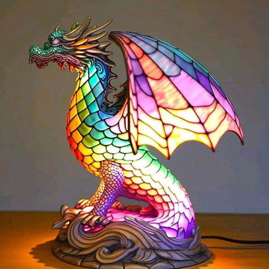 Vintage Stained Glass Dragon Table Lamp