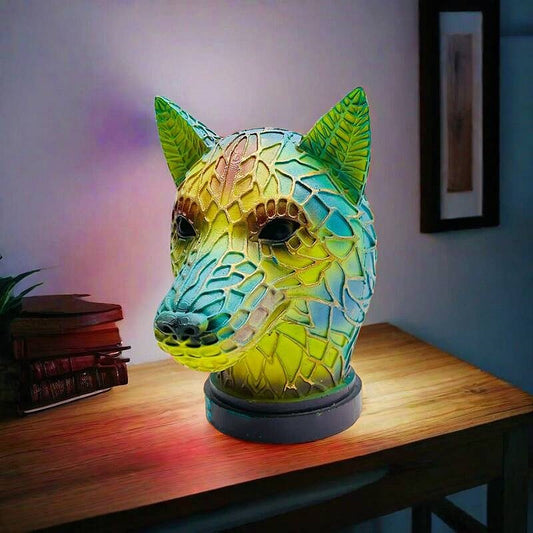 Vintage Stained Glass Dog Table Lamp