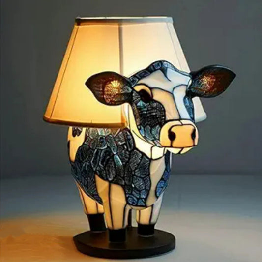 Vintage Stained Glass Dairy Cow Table Lamp