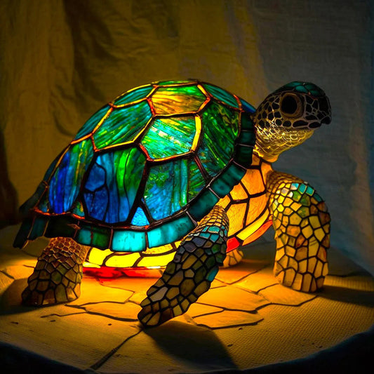 Vintage Stained Glass Sea Turtles Table Lamp