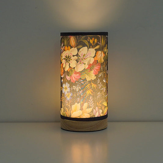 Black Floral Solid Wood Fabric Table Lamp