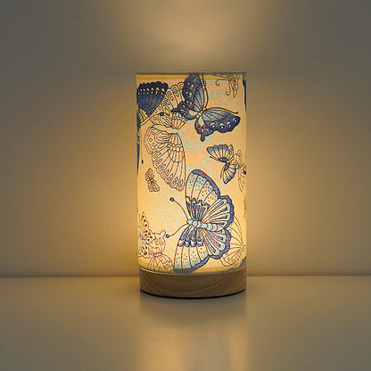 Blue Butterfly Solid Wood Fabric Table Lamp