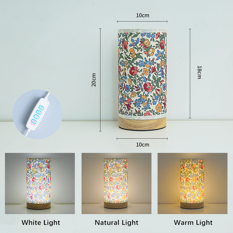 Colorful Floral Wood Linen Shade Table Lamp