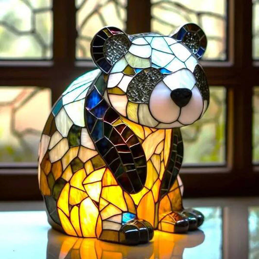 Vintage Stained Glass Panda Table Lamp