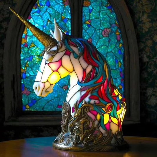 Vintage Stained Glass Unicorn Table Lamp