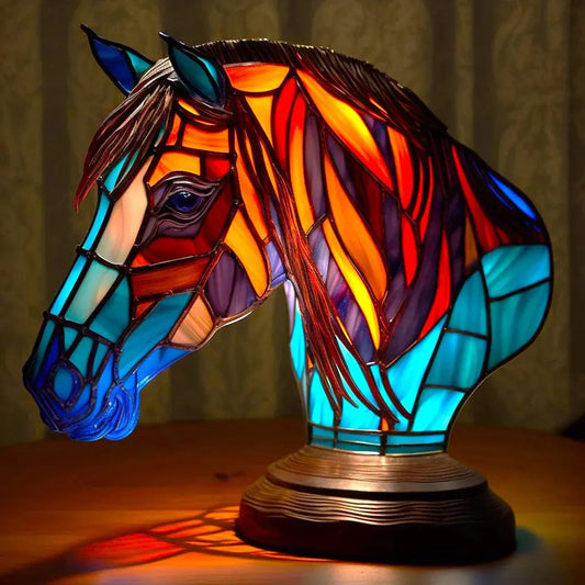 Vintage Stained Glass Horse Table Lamp